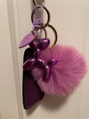 Plush Pom & Metallic Balloon Dog Keychain - Purple nwot